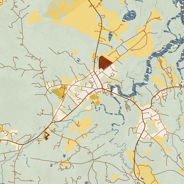 Essex Massachusetts Map Print in Woodblock Style Zoomed In Close Up Showing Details