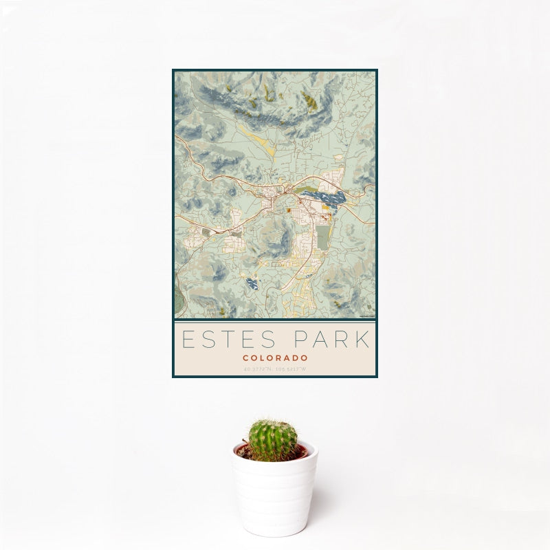 Estes Park - Colorado Map Print in Woodblock