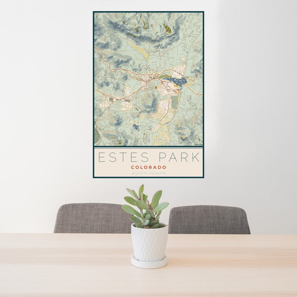Estes Park - Colorado Map Print in Woodblock