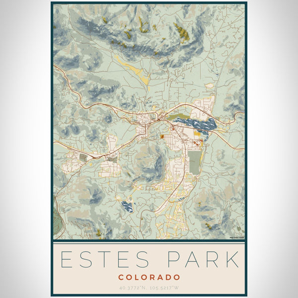 Estes Park - Colorado Map Print in Woodblock
