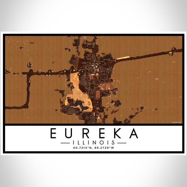 Eureka Illinois Map Print Landscape Orientation in Ember Style With Shaded Background
