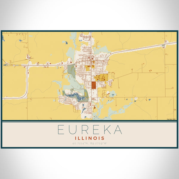 Eureka Illinois Map Print Landscape Orientation in Woodblock Style With Shaded Background