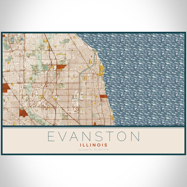 Evanston - Illinois Map Print in Woodblock