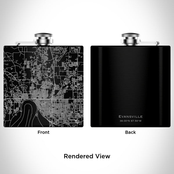 Evansville - Indiana Map Hip Flask in Matte Black
