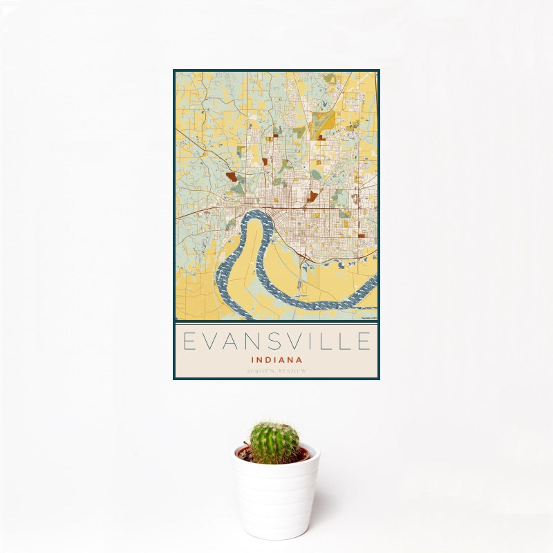 Evansville - Indiana Map Print in Woodblock