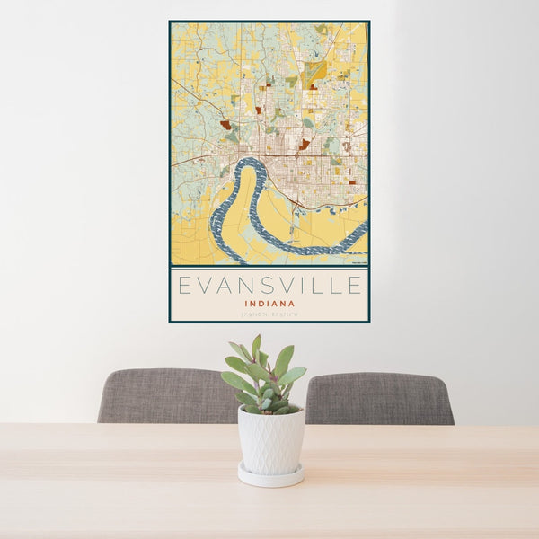Evansville - Indiana Map Print in Woodblock