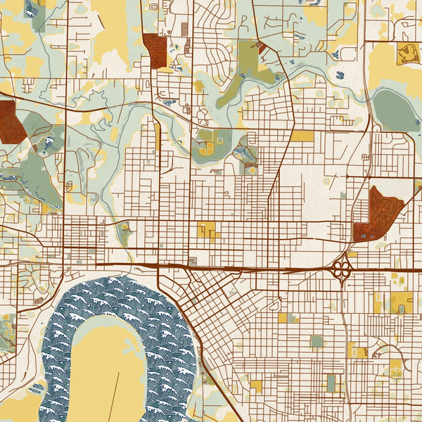 Evansville - Indiana Map Print in Woodblock