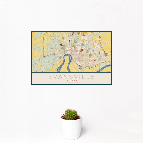Evansville - Indiana Map Print in Woodblock