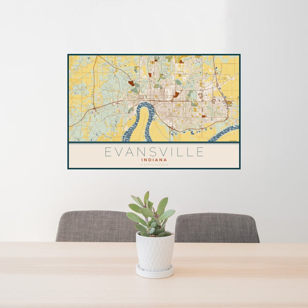 Evansville - Indiana Map Print in Woodblock