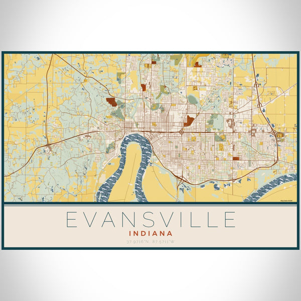Evansville - Indiana Map Print in Woodblock