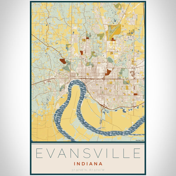 Evansville - Indiana Map Print in Woodblock