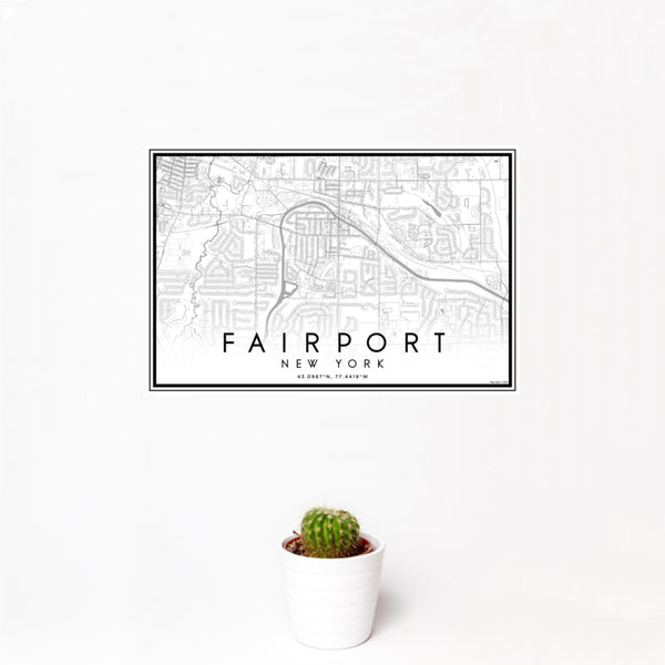 12x18 Fairport New York Map Print Landscape Orientation in Classic Style With Small Cactus Plant in White Planter