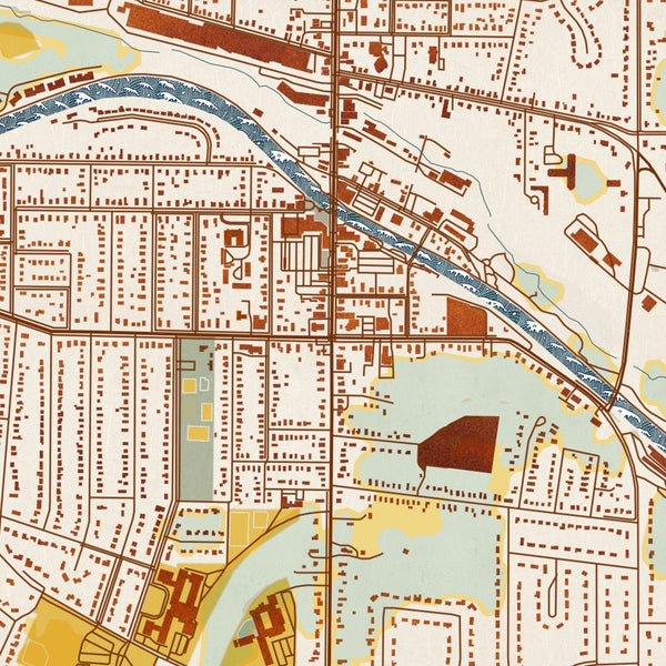 Fairport New York Map Print in Woodblock Style Zoomed In Close Up Showing Details