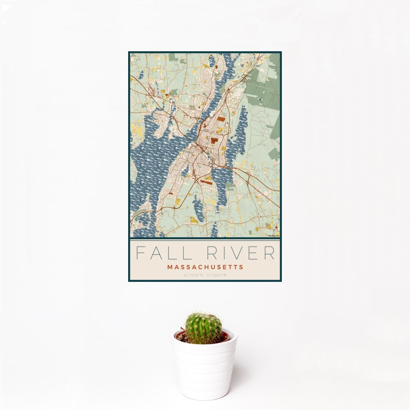 Fall River - Massachusetts Map Print in Woodblock
