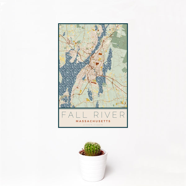 Fall River - Massachusetts Map Print in Woodblock