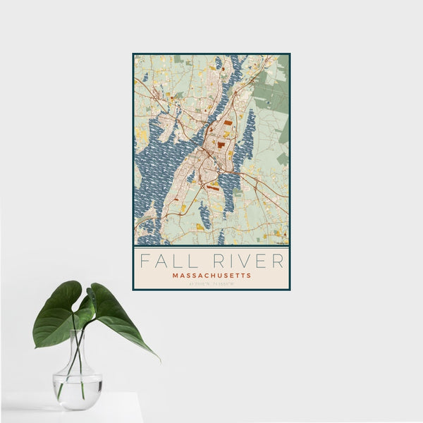Fall River - Massachusetts Map Print in Woodblock
