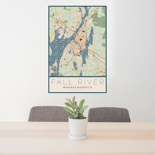 Fall River - Massachusetts Map Print in Woodblock