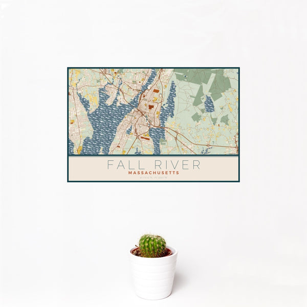 Fall River - Massachusetts Map Print in Woodblock