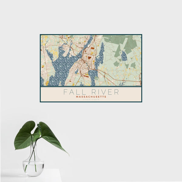 Fall River - Massachusetts Map Print in Woodblock