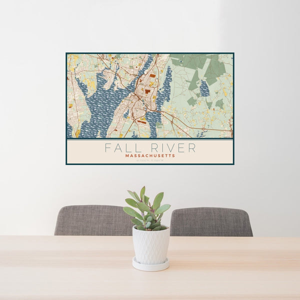 Fall River - Massachusetts Map Print in Woodblock
