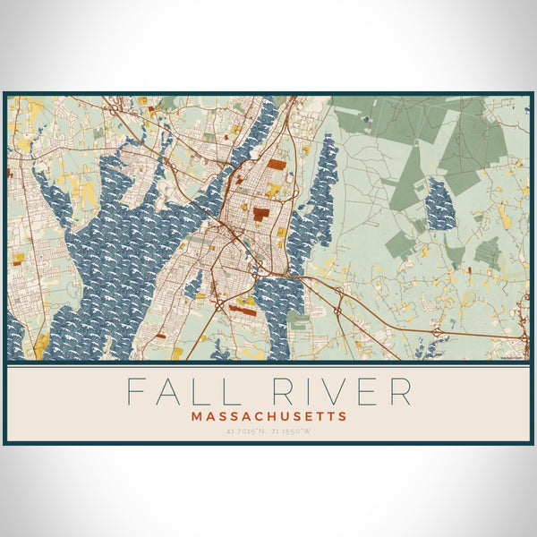 Fall River - Massachusetts Map Print in Woodblock