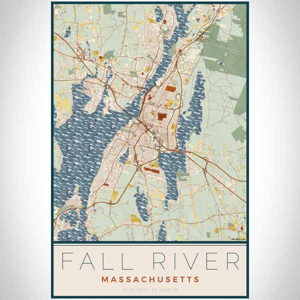 Fall River - Massachusetts Map Print in Woodblock