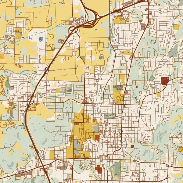 Fayetteville - Arkansas Map Print in Woodblock