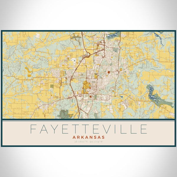 Fayetteville - Arkansas Map Print in Woodblock