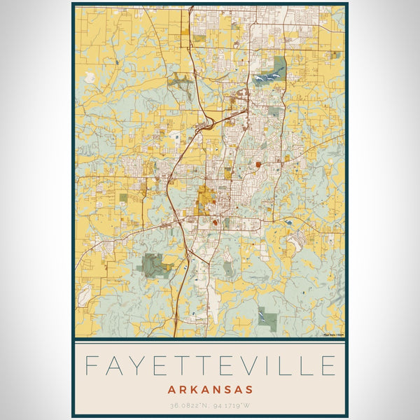 Fayetteville - Arkansas Map Print in Woodblock
