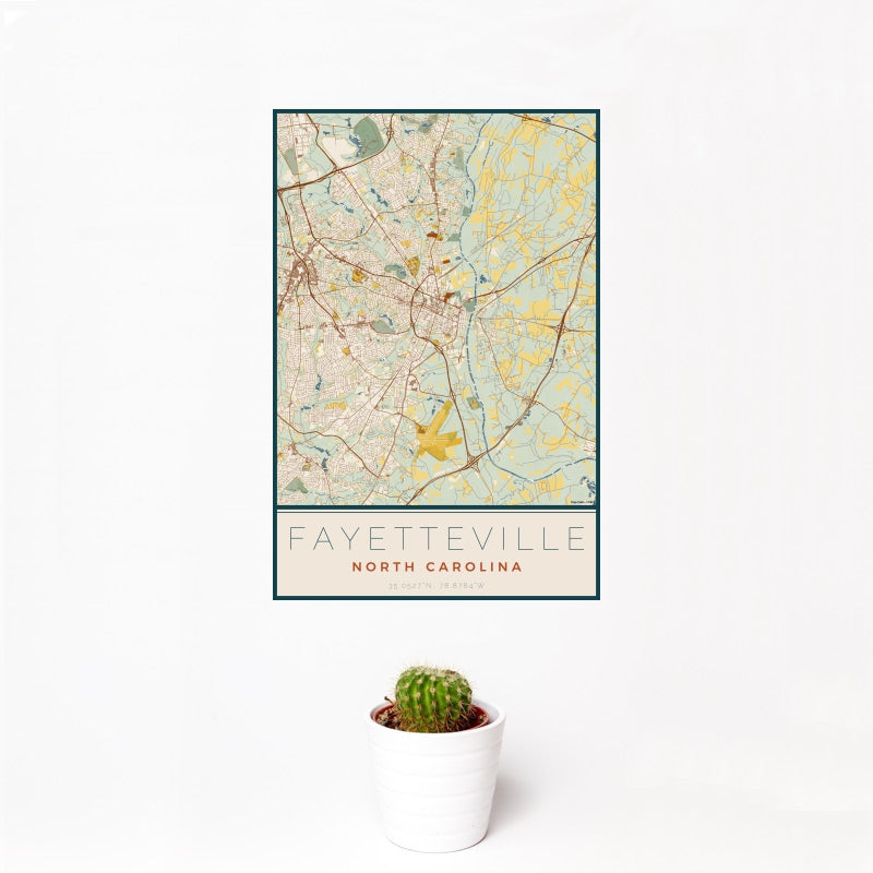 Fayetteville - North Carolina Map Print in Woodblock