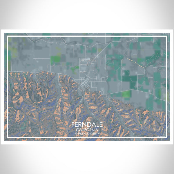 Ferndale California Map Print Landscape Orientation in Afternoon Style With Shaded Background
