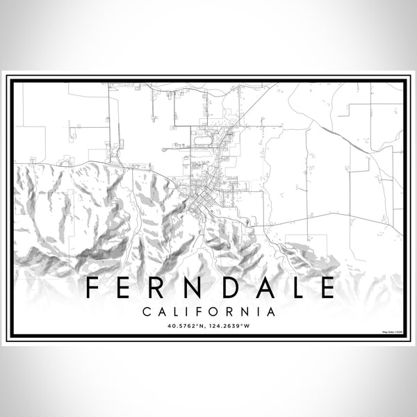 Ferndale California Map Print Landscape Orientation in Classic Style With Shaded Background