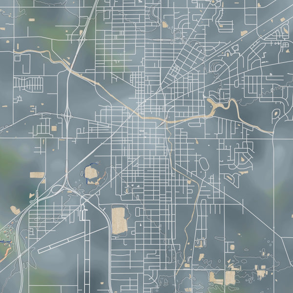 Findlay Ohio Map Print in Afternoon Style Zoomed In Close Up Showing Details