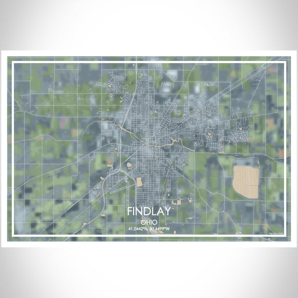 Findlay Ohio Map Print Landscape Orientation in Afternoon Style With Shaded Background