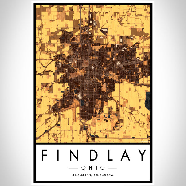 Findlay Ohio Map Print Portrait Orientation in Ember Style With Shaded Background