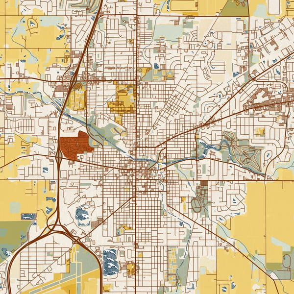 Findlay Ohio Map Print in Woodblock Style Zoomed In Close Up Showing Details