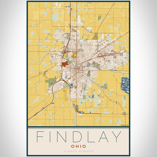 Findlay Ohio Map Print Portrait Orientation in Woodblock Style With Shaded Background