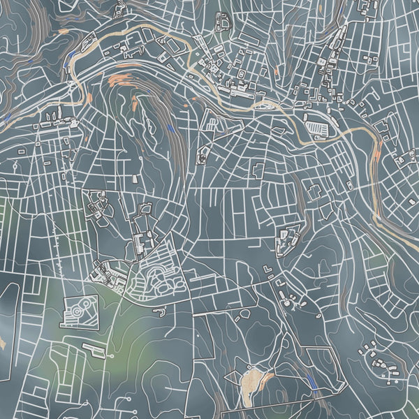 Fitchburg Massachusetts Map Print in Afternoon Style Zoomed In Close Up Showing Details