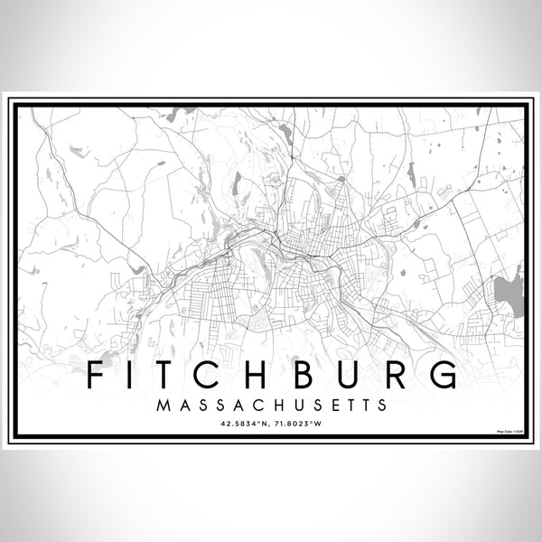 Fitchburg Massachusetts Map Print Landscape Orientation in Classic Style With Shaded Background