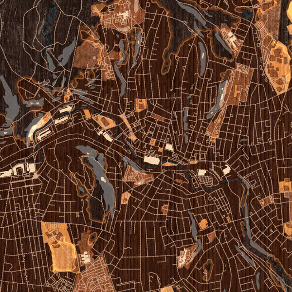Fitchburg Massachusetts Map Print in Ember Style Zoomed In Close Up Showing Details