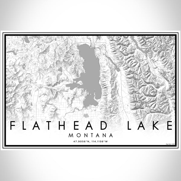 Flathead Lake Montana Map Print Landscape Orientation in Classic Style With Shaded Background