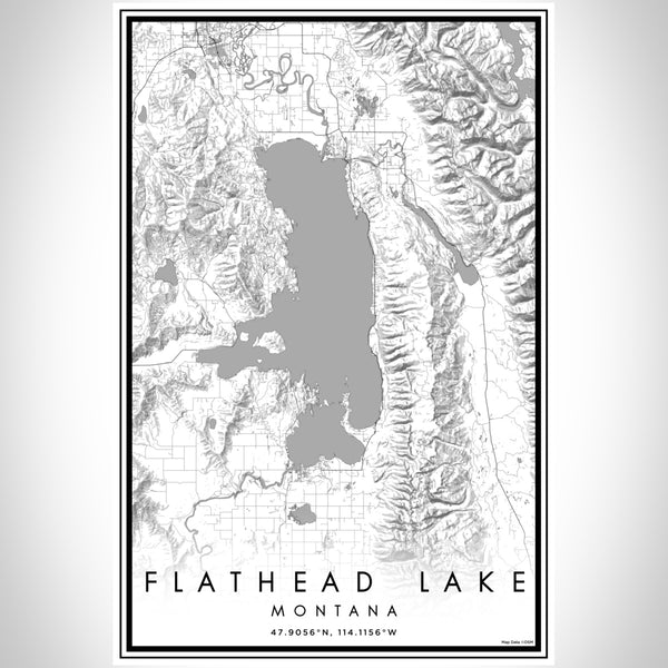 Flathead Lake Montana Map Print Portrait Orientation in Classic Style With Shaded Background