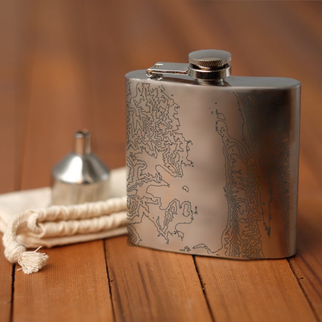 Flathead Lake Montana Custom Engraved City Map Inscription Coordinates on 6oz Stainless Steel Flask