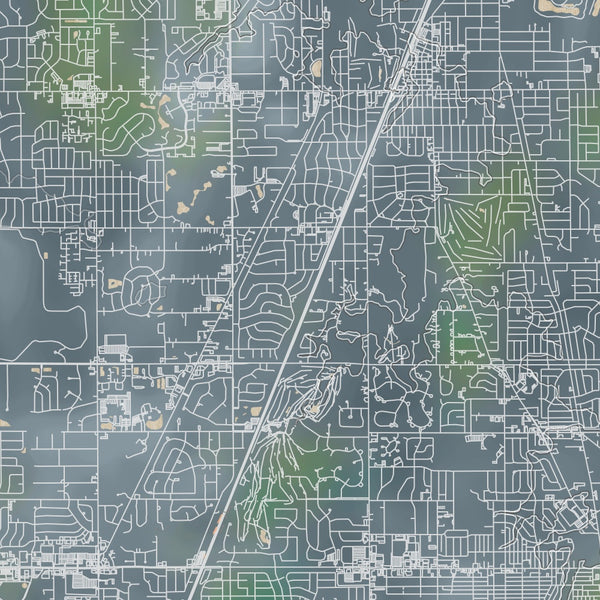 Flossmoor Illinois Map Print in Afternoon Style Zoomed In Close Up Showing Details