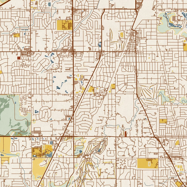 Flossmoor Illinois Map Print in Woodblock Style Zoomed In Close Up Showing Details