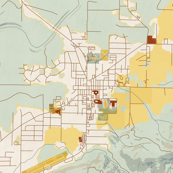 Forks Washington Map Print in Woodblock Style Zoomed In Close Up Showing Details