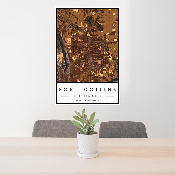 Fort Collins - Colorado Map Print in Ember
