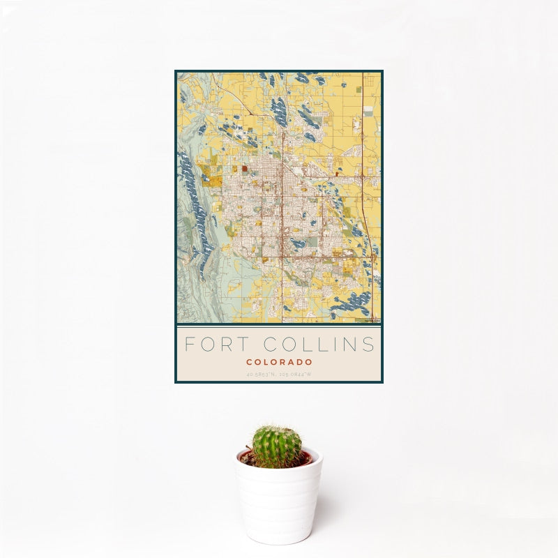 Fort Collins - Colorado Map Print in Woodblock