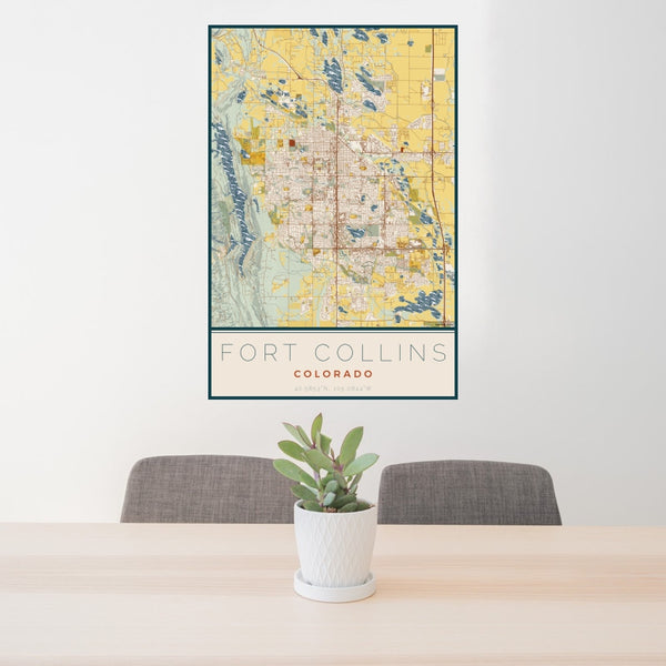 Fort Collins - Colorado Map Print in Woodblock