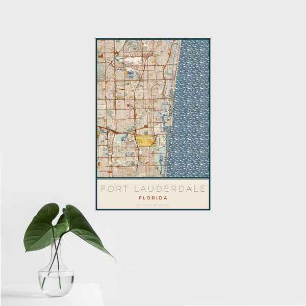 Fort Lauderdale - Florida Map Print in Woodblock